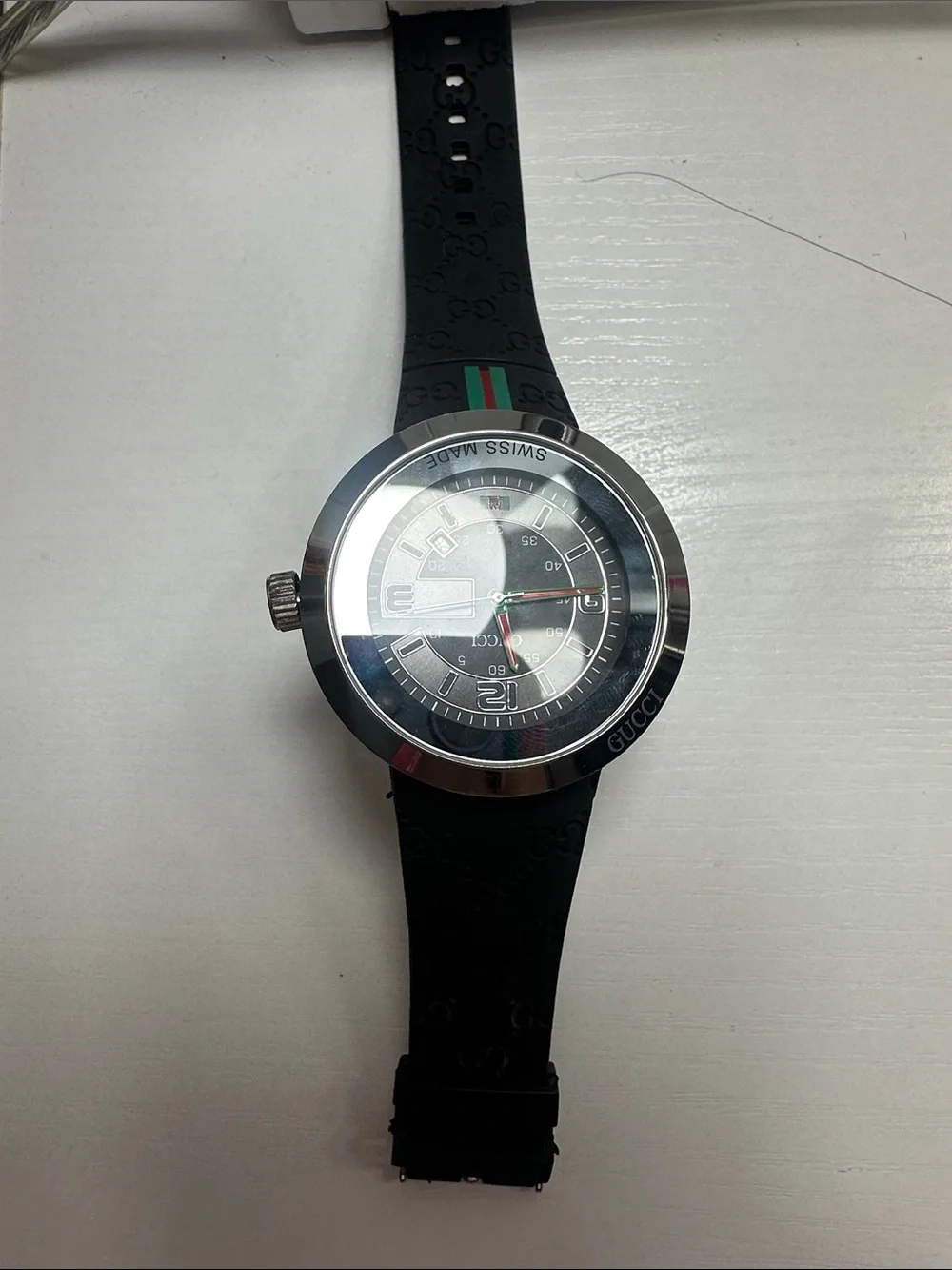 Gucci Black Silicone Strap Watch with Green-Red Accent